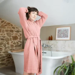Accappatoio da bagno in cotone L/XL Gaia Rosa pesca