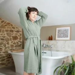 Accappatoio da bagno in garza di cotone S/M Gaïa Verde eucalipto