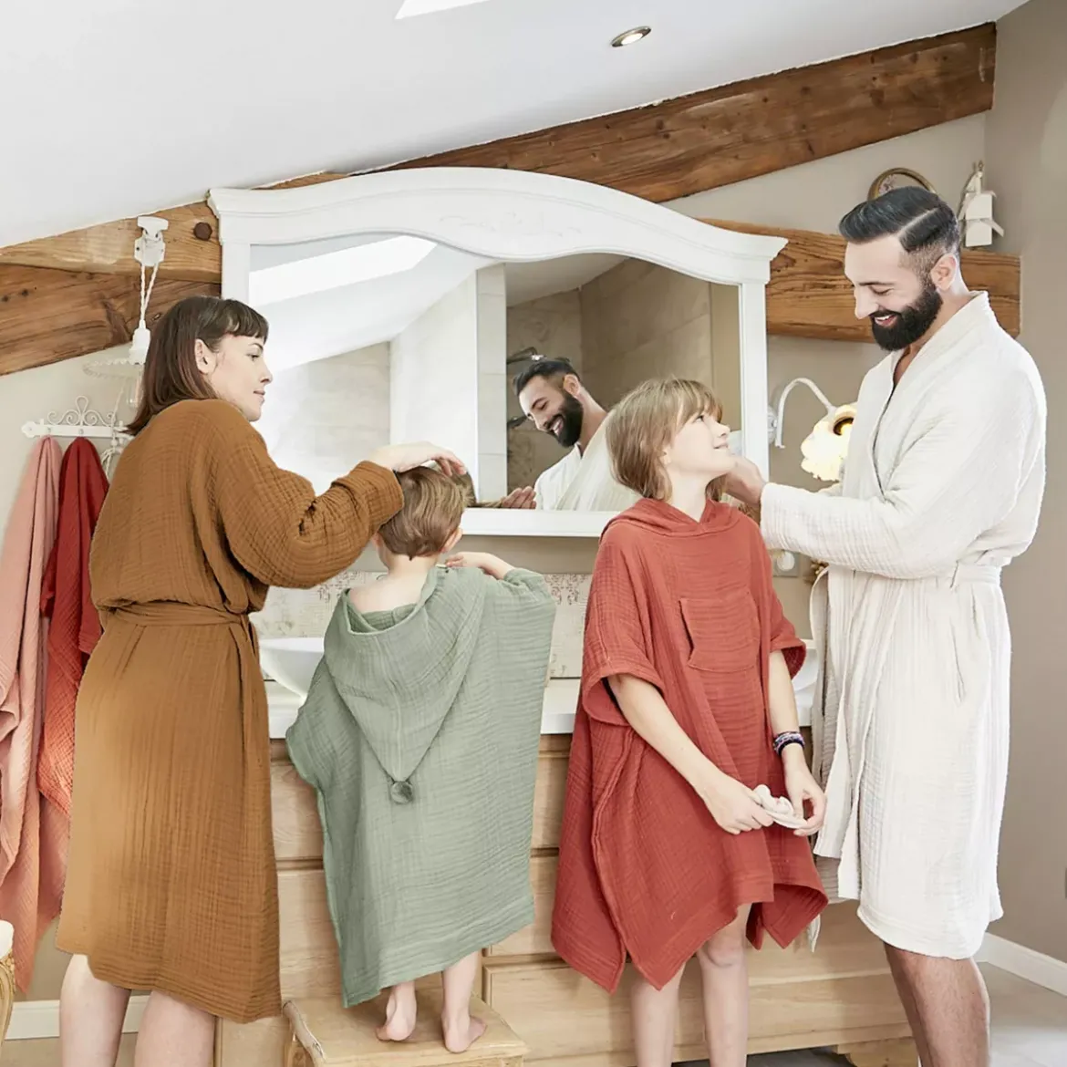 Accappatoio da bagno in garza di cotone L/XL Gaia Cammello