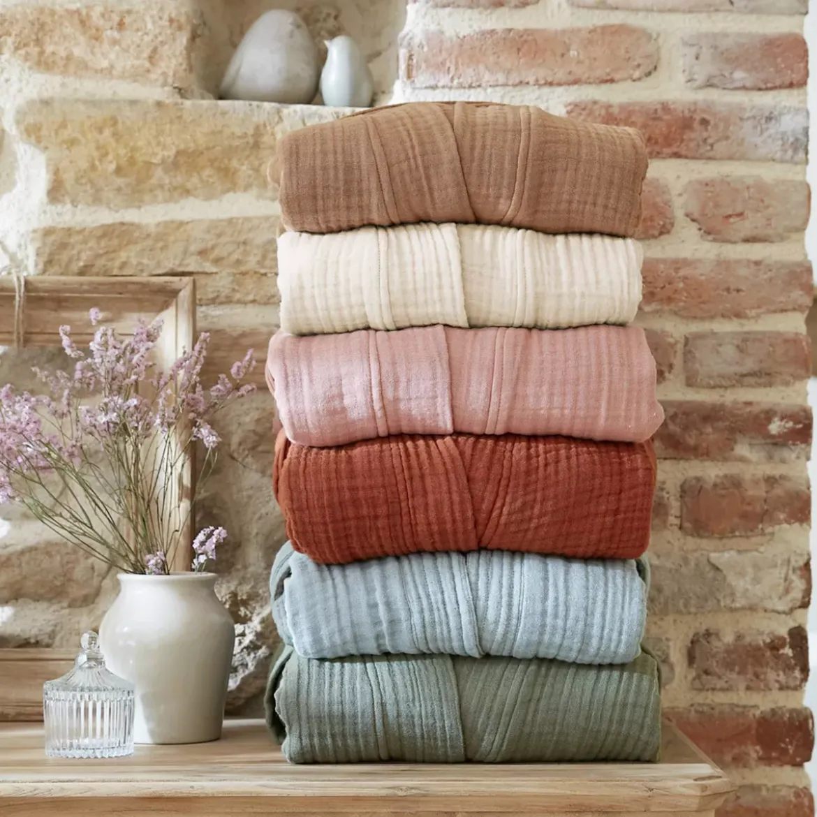 Accappatoio in garza di cotone L/XL Gaïa Beige pampa