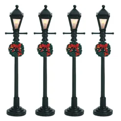 Accessori Lemax 4 lampade stradali illuminate a pile