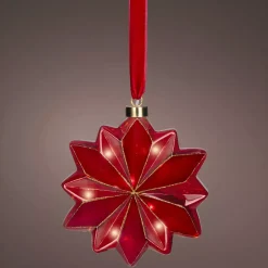 Addobbo natalizio luminoso da appendere con pile 15 LED (D19 cm) Fiore di Venezia Rosso