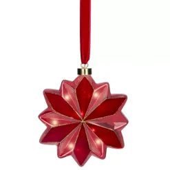 Addobbo natalizio luminoso da appendere con pile 15 LED (D19 cm) Fiore di Venezia Rosso