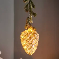 Addobbo natalizio luminoso da appendere 15 LED (H21 cm) Abete e Pigna Bianco caldo