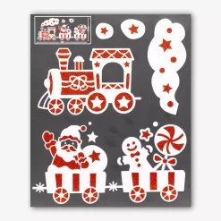 Adesivo per finestra flocato (28 x 34 cm) Trenino di Natale Rosso