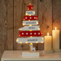 Albero di legno a pile illuminate (50 cm) Bianco caldo
