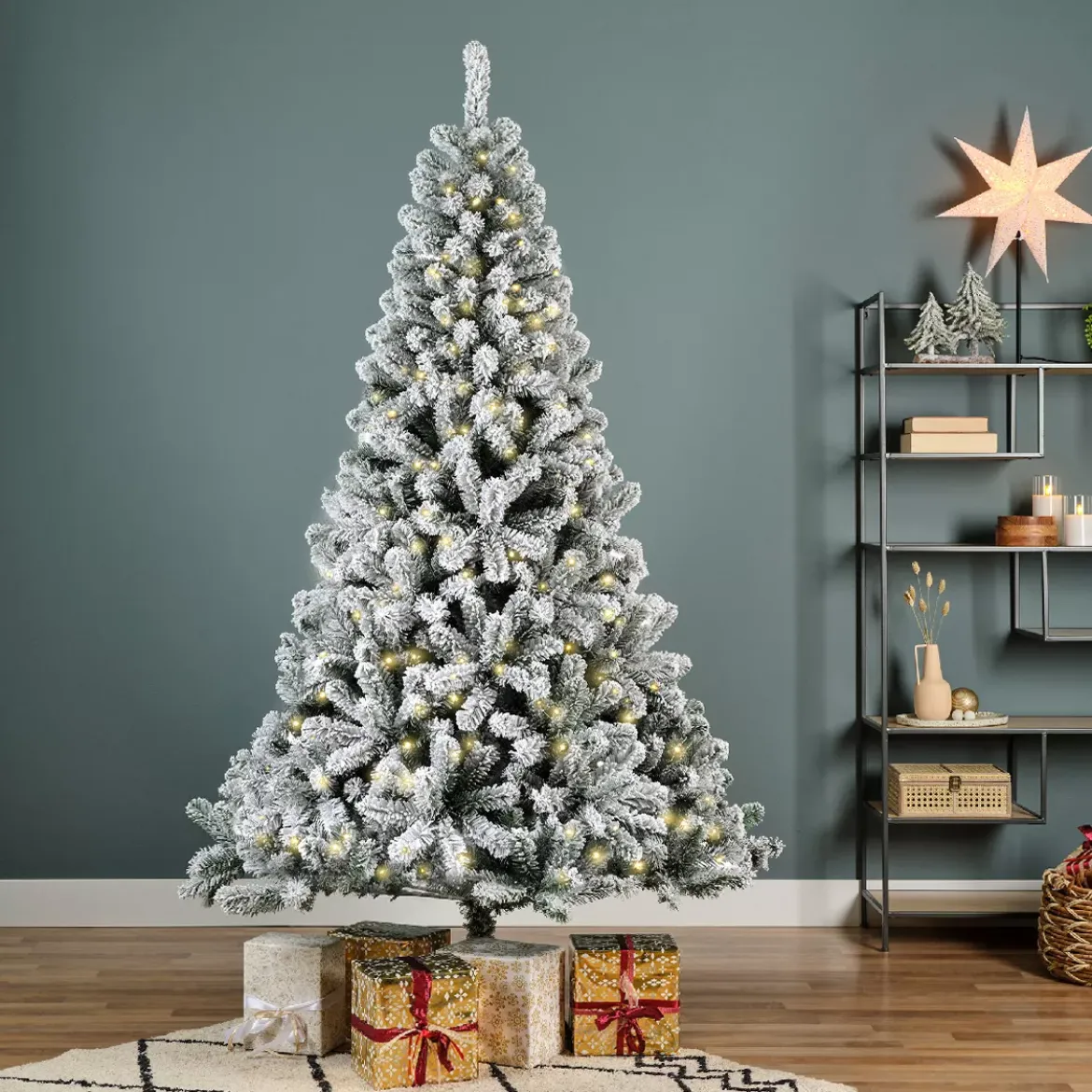 Albero di Natale artificiale luminoso 400 LED H240 cm King Verde innevato