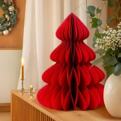 Albero di Natale in carta da tavolo (H60 cm) Chiusura Magnetica Rosso
