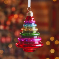 Albero di Natale in vetro da appendere (H10 cm) Natale allegro Multicolore