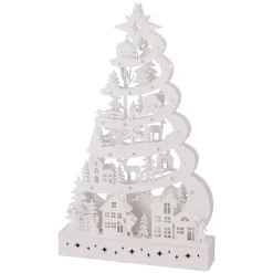 Albero di Natale luminoso in legno 15 LED (H45 cm) Fiaba della Neve Bianco