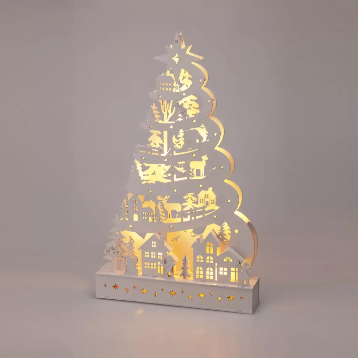 Albero di Natale luminoso in legno 15 LED (H45 cm) Fiaba della Neve Bianco