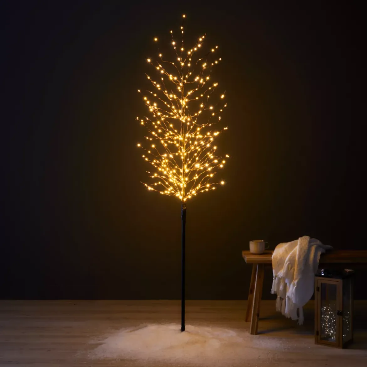 Albero luminoso 360 LED (H180 cm) Betulla invernale Bianco caldo dorato