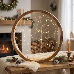 Anello luminoso a pile 97 LED (D32 cm) Astro in legno Bianco caldo