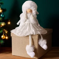 Angelo di Natale con gambe flessibili (H53 cm) Signorina Inverno Bianco
