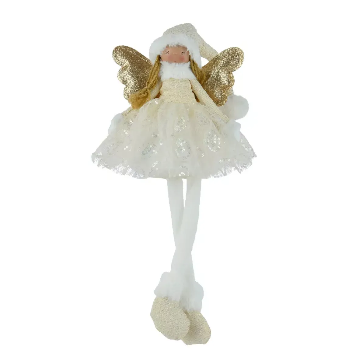 Angelo di Natale gambe morbide (H60 cm) Stella Crema e Oro