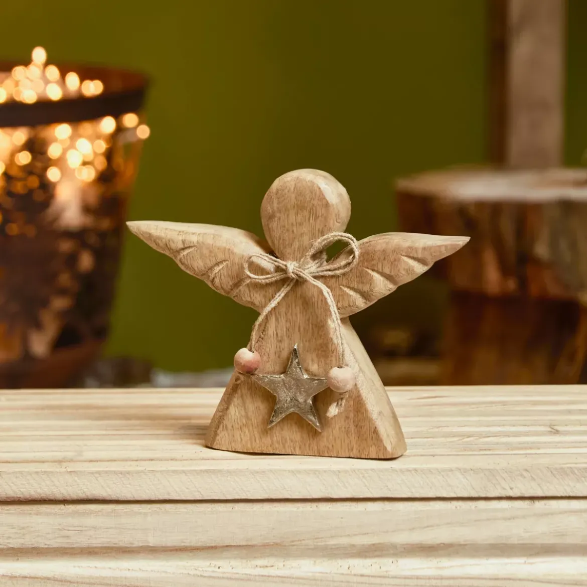 Angelo di Natale in legno da tavolo (H14 cm) Sweety Naturale