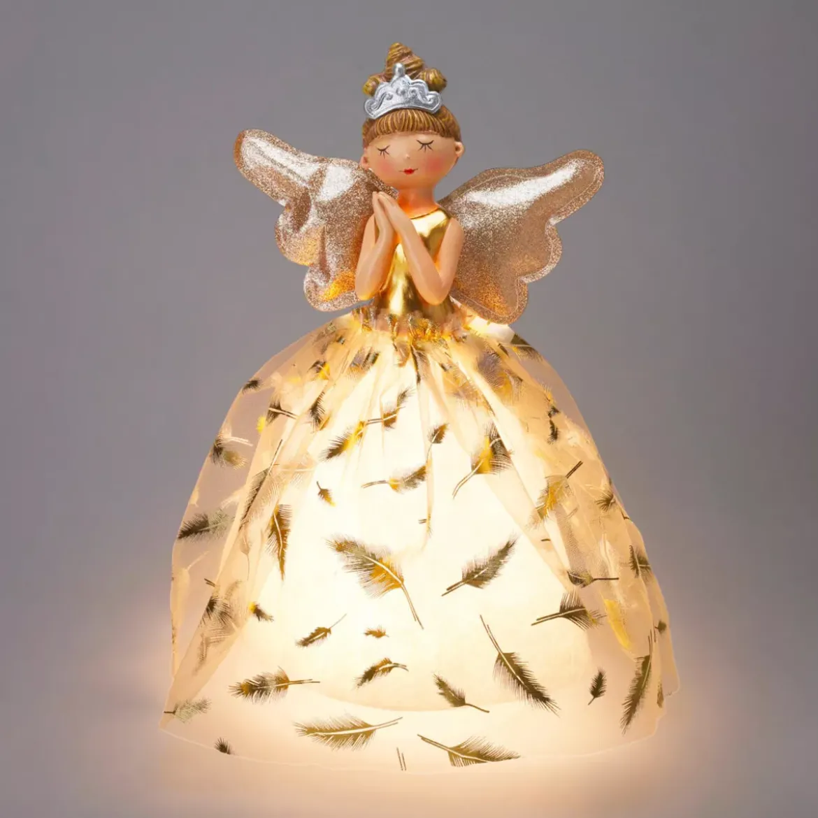 Angelo di Natale luminoso a pile (H36 cm) Mendhy piumaggio Bianco
