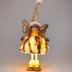Angelo di Natale luminoso a pile (H50 cm) Gladys pelliccia Dorato