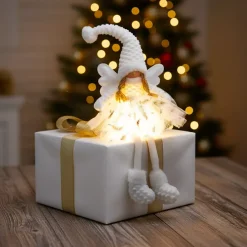 Angelo di Natale luminoso a pile (H60 cm) Gladys piumaggio Bianco