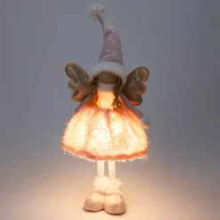 Angelo di Natale luminoso a pile (H50 cm) Gladys abito Rosa