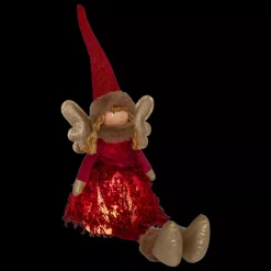 Angelo di Natale luminoso con pile (H55 cm) Fata chiaro di luna seduta Rosso