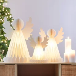 Angelo luminoso con pile 6 LED (H38 cm) Carta chiusura magnetica Bianco