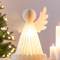Angelo luminoso con pile 6 LED (H38 cm) Carta chiusura magnetica Bianco
