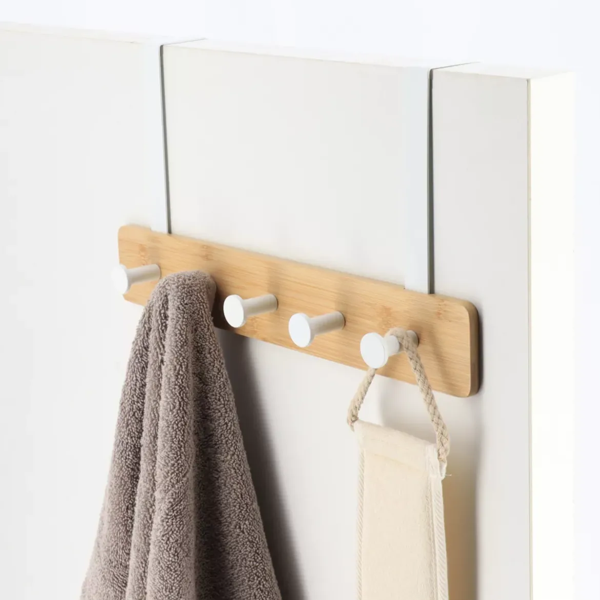 Appendiabiti per porta 5 ganci (L37 x H20 cm) Bambù Bianco