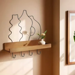 Appendi chiavi con mensola in legno (42 cm) Design Nero e naturale