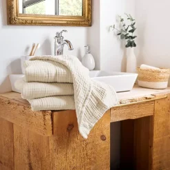Asciugamano da bagno in garza di cotone (70 x 130 cm) Gaïa Beige pampa
