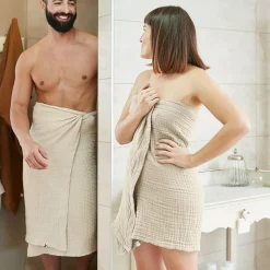 Asciugamano da bagno in garza di cotone (70 x 130 cm) Gaïa Beige pampa