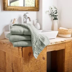 Asciugamano da bagno in garza di cotone (30 x 50 cm) Gaia Verde eucalipto