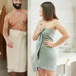 Asciugamano da bagno in garza di cotone (70 x 130 cm) Gaia Verde eucalipto