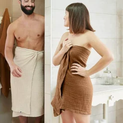 Asciugamano da bagno in garza di cotone (70 x 130 cm) Gaia Camel