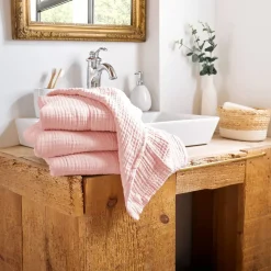 Asciugamano da bagno in garza di cotone (50 x 90 cm) Gaia Rosa pesca