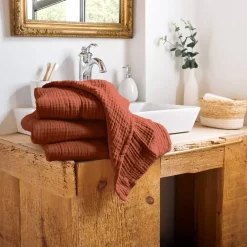 Asciugamano da bagno in garza di cotone (30 x 50 cm) Gaia Terracotta