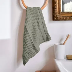 Asciugamano da bagno in garza di cotone (30 x 50 cm) Gaïa Verde rosmarino