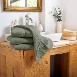 Asciugamano da bagno in garza di cotone (30 x 50 cm) Gaïa Verde rosmarino