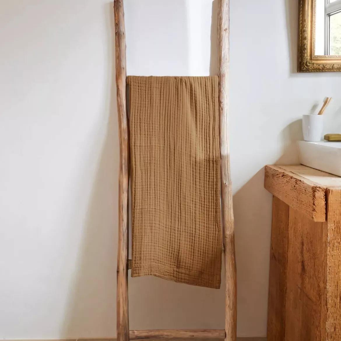 Asciugamano da bagno in garza di cotone (50 x 90 cm) Gaia Camel
