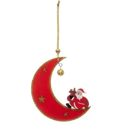 Babbo Natale da appendere (H12 cm) Luna in legno Rosso