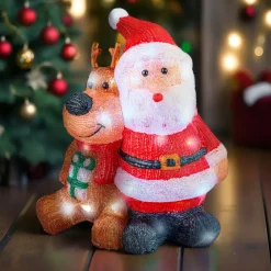 Babbo Natale e Renna luminosi solari 80 LED (H40 cm) I compagni Bianco freddo