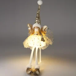 Bambola luminosa seduta a pile (H60 cm) Lina Glitter Oro