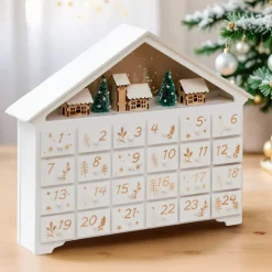 Calendario dell'Avvento da riempire in legno (H33 cm) Casa della Foresta Bianco