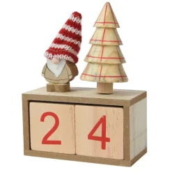 Calendario dell'Avvento in cubi di legno (H18 cm) Babbo Natale con cappello Rosso