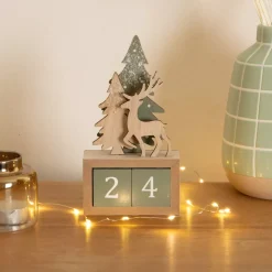 Calendario dell'Avvento in cubi di legno (H18 cm) Cervo Naturale