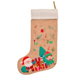 Calza di Natale in juta (H45 cm) Folletto e Babbo Natale Multicolore