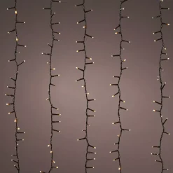 Cascata luminosa 2 m 480 LED cavo nero Effetto scintillante Bianco caldo dorato