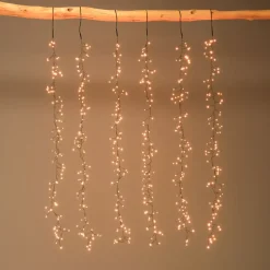 Cascata luminosa 1 m 600 Micro LED cavo nero 6 Discese Bianco caldo dorato