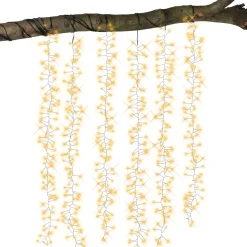 Cascata luminosa 1 m 600 Micro LED cavo nero 6 Discese Bianco caldo dorato