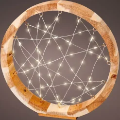 Cerchio luminoso a pile 60 LED (D24 cm) Astro in legno Bianco caldo